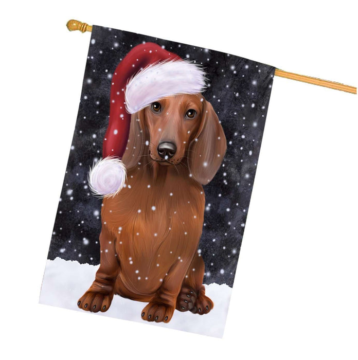 Let it Snow Christmas Holidays Dachshund Dog Wearing Santa Hat House Flag HFLG028