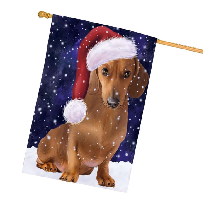 Let it Snow Christmas Holidays Dachshund Dog Wearing Santa Hat House Flag HFLG029