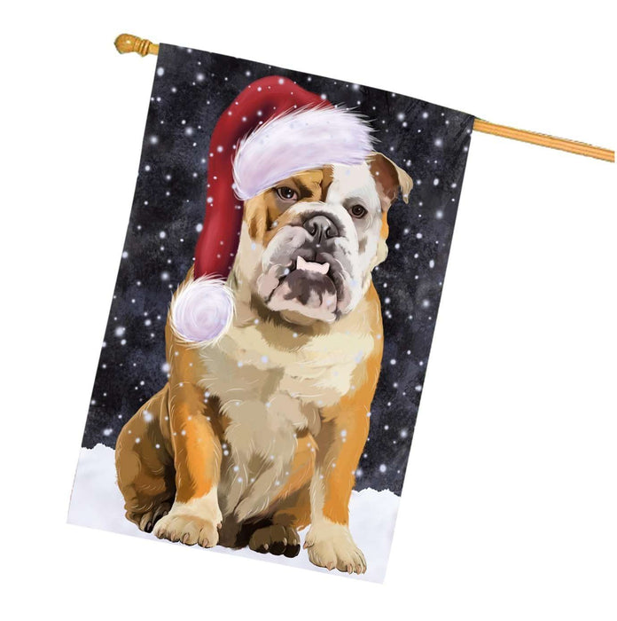 Let it Snow Christmas Holidays English Bulldog Wearing Santa Hat House Flag HFLG030