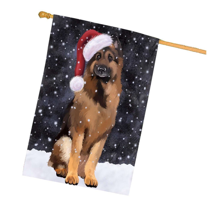 Let it Snow Christmas Holidays German Shepherd Dog Wearing Santa Hat House Flag HFLG033