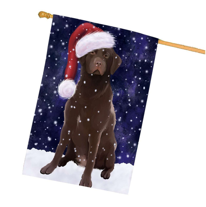 Let it Snow Christmas Holidays Labrador Retriever Dog Wearing Santa Hat House Flag HFLG038