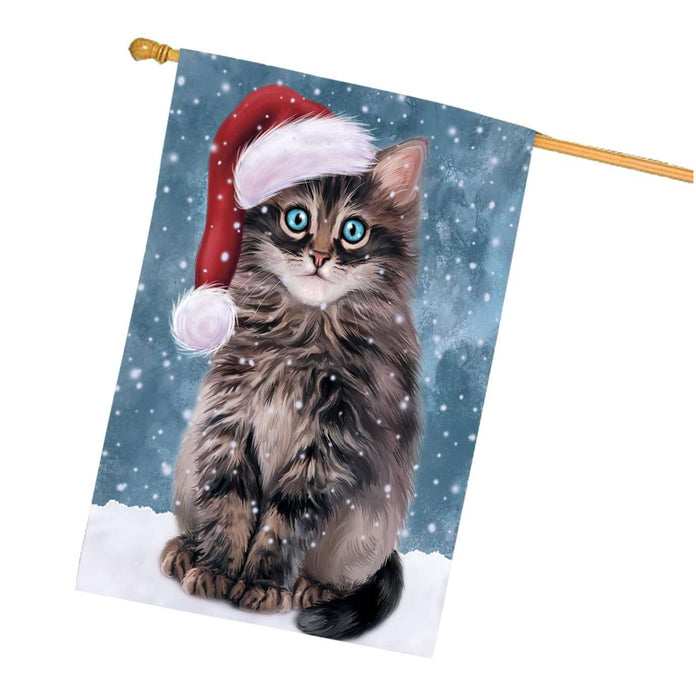 Let it Snow Christmas Holidays Persian Cat Wearing Santa Hat House Flag HFLG039