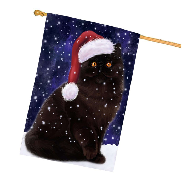 Let it Snow Christmas Holidays Persian Cat Wearing Santa Hat House Flag HFLG040