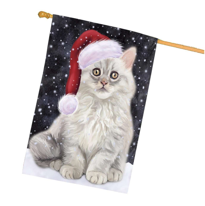 Let it Snow Christmas Holidays Persian Cat Wearing Santa Hat House Flag HFLG041