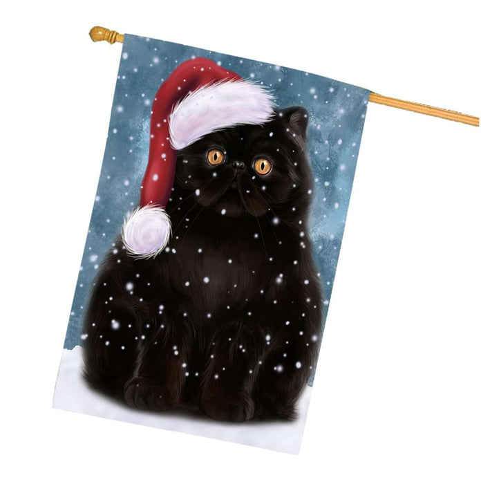 Let it Snow Christmas Holidays Persian Cat Wearing Santa Hat House Flag HFLG042