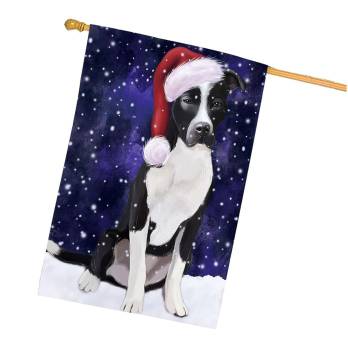 Let it Snow Christmas Holidays Pit bull Dog Wearing Santa Hat House Flag HFLG045