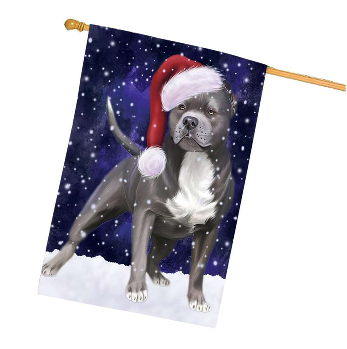 Let it Snow Christmas Holidays Pit bull Dog Wearing Santa Hat House Flag HFLG046