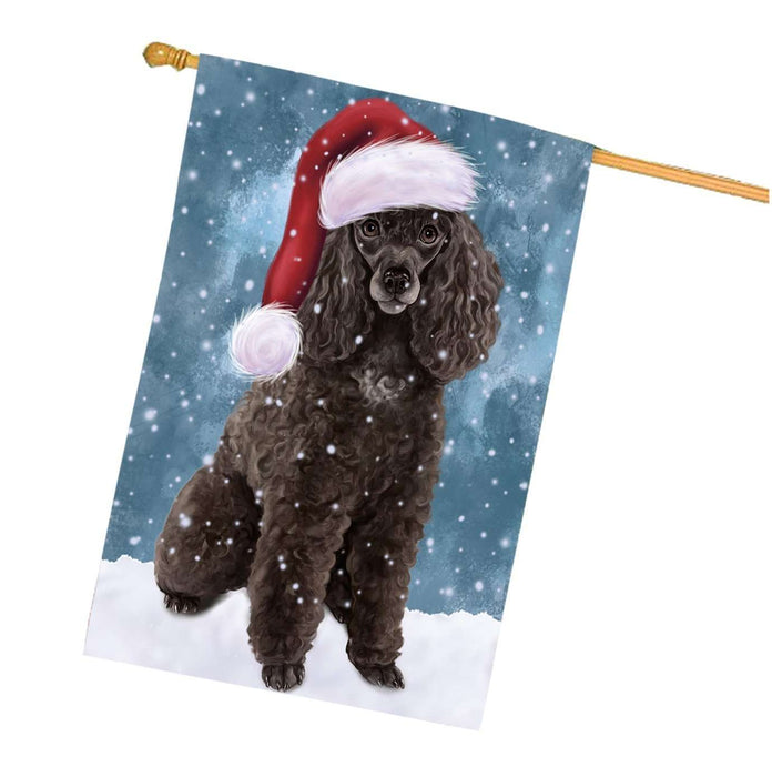 Let it Snow Christmas Holidays Poodle Dog Wearing Santa Hat House Flag HFLG052