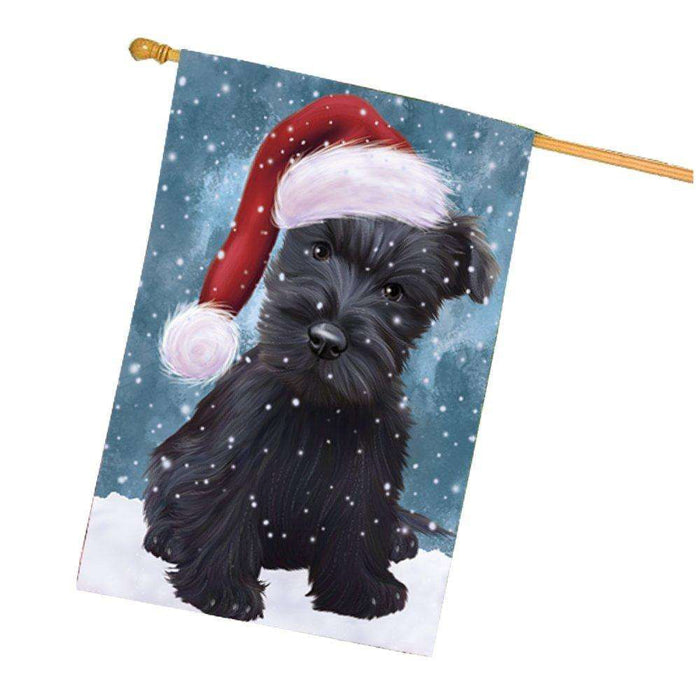 Let it Snow Christmas Holidays Scottish Terrier Dog Wearing Santa Hat House Flag FLG139