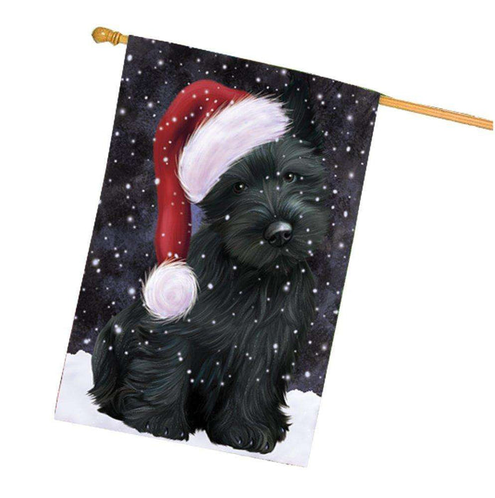 Let it Snow Christmas Holidays Scottish Terrier Dog Wearing Santa Hat House Flag FLG140