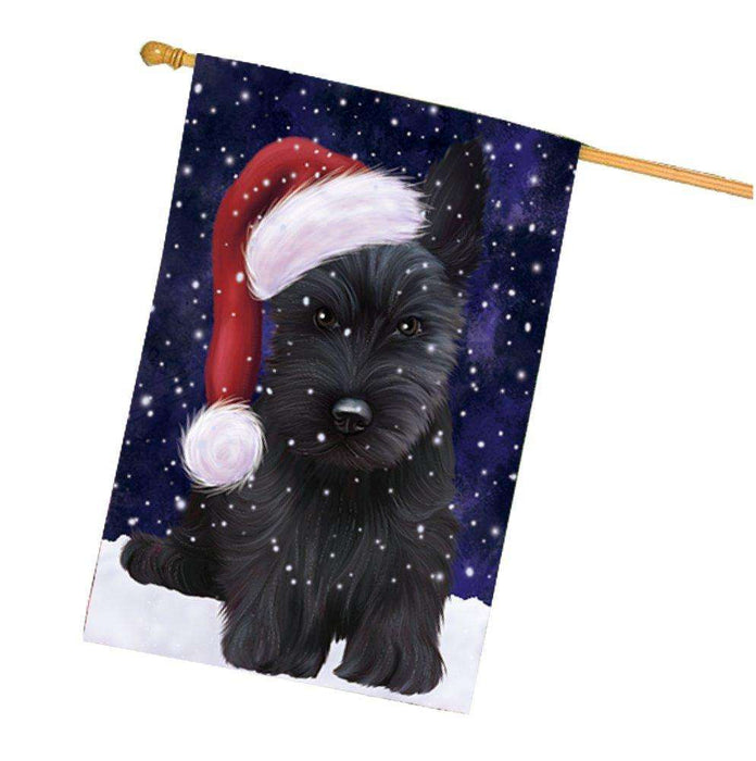 Let it Snow Christmas Holidays Scottish Terrier Dog Wearing Santa Hat House Flag FLG141