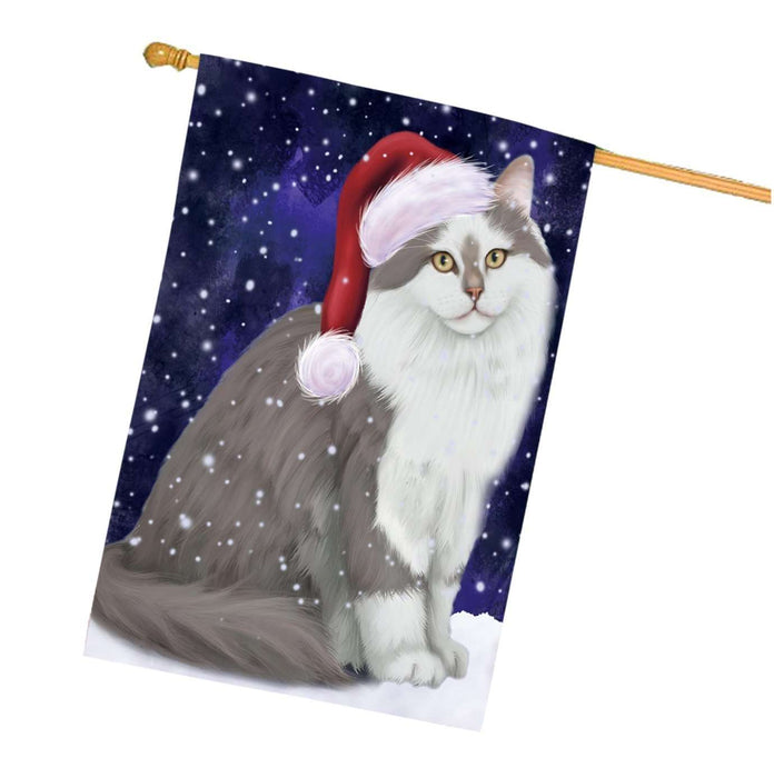 Let it Snow Christmas Holidays Siberian cat Wearing Santa Hat House Flag HFLG053