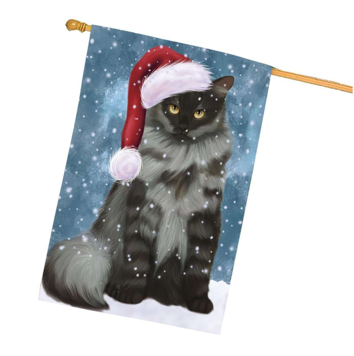 Let it Snow Christmas Holidays Siberian cat Wearing Santa Hat House Flag HFLG054