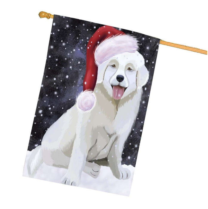 Let it Snow Christmas Holidays Slovensky Cuvac Dog Wearing Santa Hat House Flag HFLG057