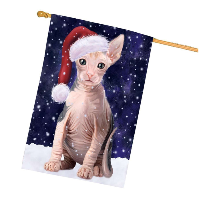 Let it Snow Christmas Holidays Sphynx Cat Wearing Santa Hat House Flag HFLG058