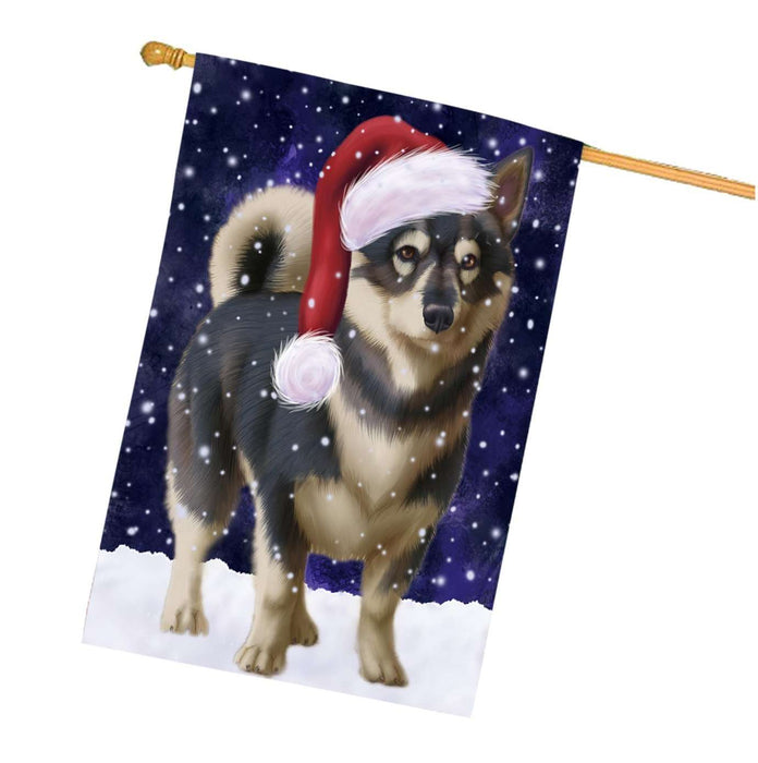 Let it Snow Christmas Holidays Swedish Vallhund Dog Wearing Santa Hat House Flag HFLG061