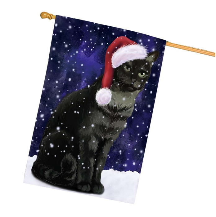 Let it Snow Christmas Holidays Tabby Cat Wearing Santa Hat House Flag HFLG062