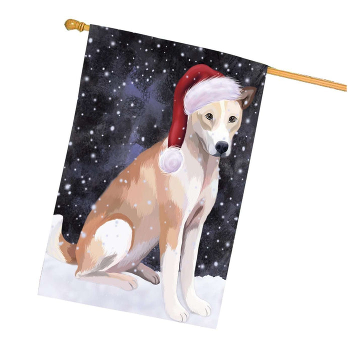 Let it Snow Christmas Holidays Telomian Dog Wearing Santa Hat House Flag HFLG065