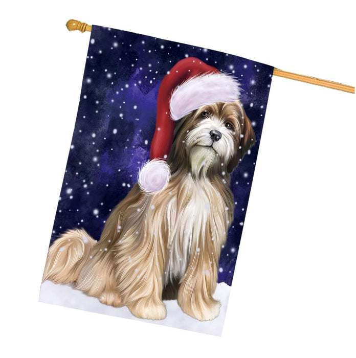 Let it Snow Christmas Holidays Tibetan Terrier Dog Wearing Santa Hat House Flag HFLG068