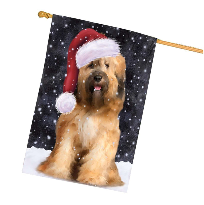 Let it Snow Christmas Holidays Tibetan Terrier Dog Wearing Santa Hat House Flag HFLG069
