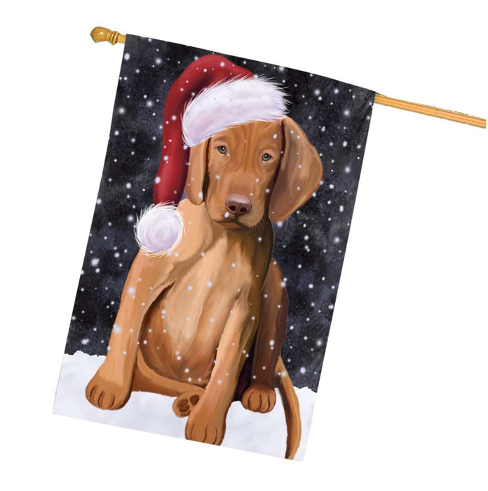 Let it Snow Christmas Holidays Vizsla Dog Wearing Santa Hat House Flag HFLG076