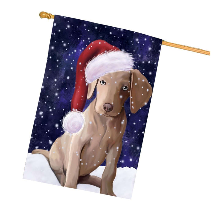Let it Snow Christmas Holidays Weimaraner Dog Wearing Santa Hat House Flag HFLG078