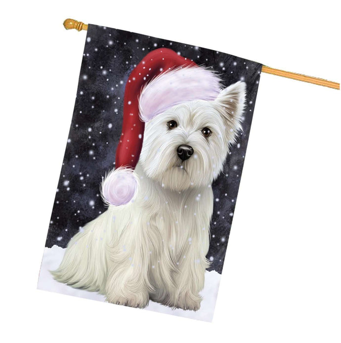 Let it Snow Christmas Holidays West Highland White Terrier Dog Wearing Santa Hat House Flag HFLG082