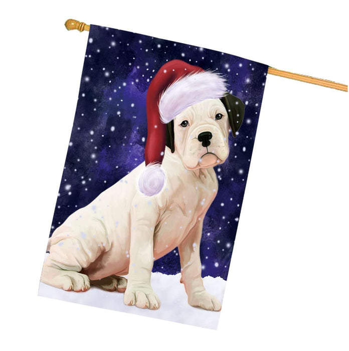 Let it Snow Christmas Holidays White Boxer Dog Wearing Santa Hat House Flag HFLG085