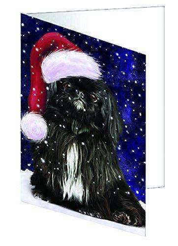 Let it Snow Christmas Pekingese Dog Wearing Santa Hat Handmade Artwork Assorted Pets Greeting Cards and Note Cards with Envelopes for All Occasions and Holiday Seasons