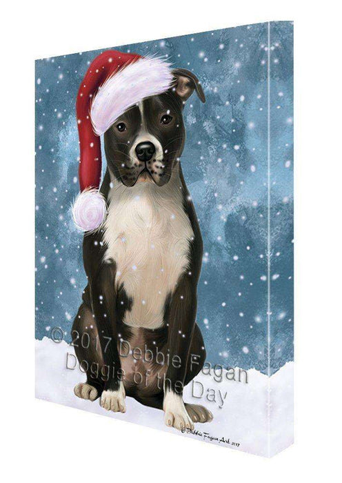 Let it Snow Christmas Pit Bull Dog and Santa Hat Canvas Wall Art