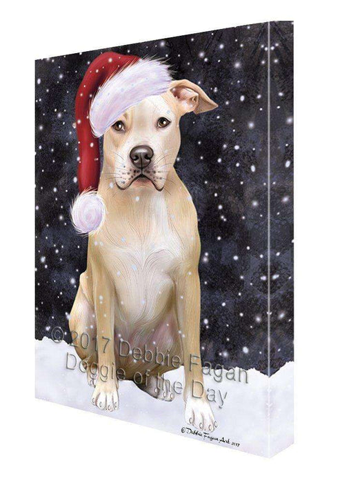 Let it Snow Christmas Pit Bull Dog Wearing Santa Hat Canvas Wall Art