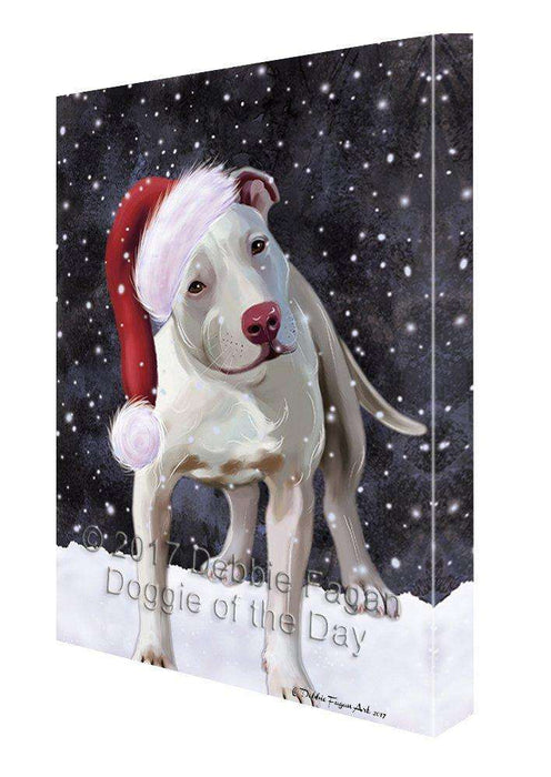 Let it Snow Christmas Pit Bull Dog with Santa Hat Canvas Wall Art