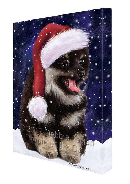 Let it Snow Christmas Pomeranian Spitz Dog Wearing Santa Hat Canvas Wall Art