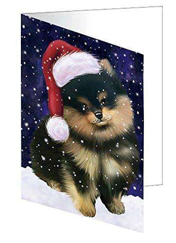 Let it Snow Christmas Pomeranians Dog Wearing Santa Hat Handmade Artwork Assorted Pets Greeting Cards and Note Cards with Envelopes for All Occasions and Holiday Seasons