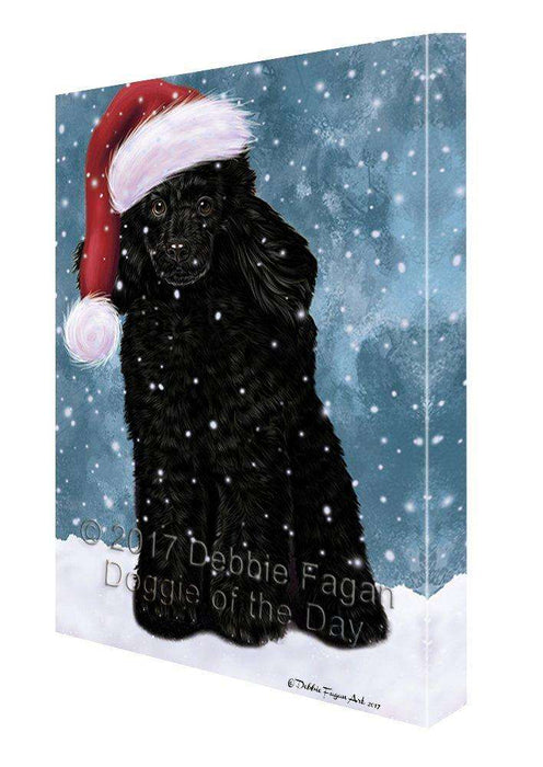 Let it Snow Christmas Poodle Dog and Santa Hat Canvas Wall Art