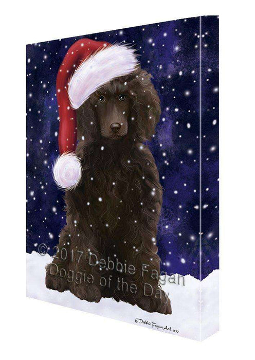 Let it Snow Christmas Poodle Dog Donning Santa Hat Canvas Wall Art
