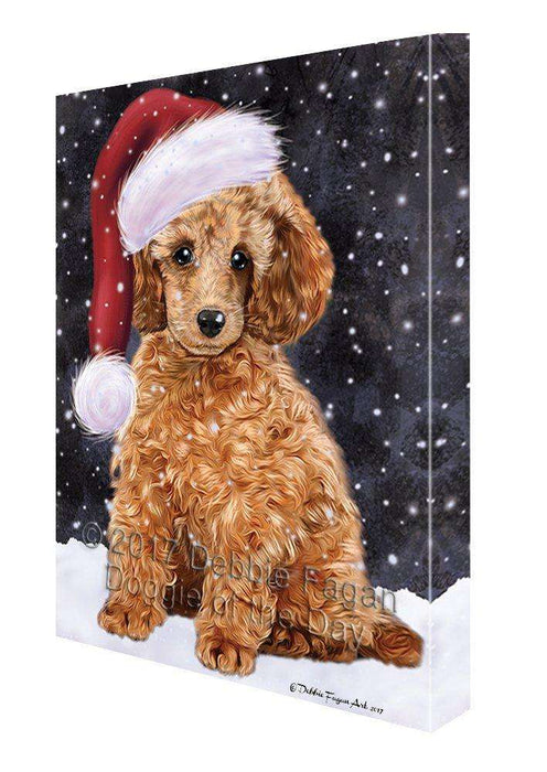 Let it Snow Christmas Poodle Dog Wearing Santa Hat Canvas Wall Art