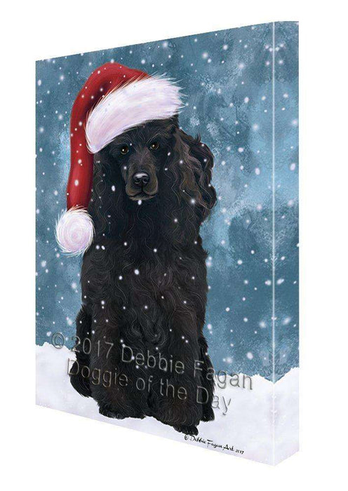 Let it Snow Christmas Poodle Dog with Santa Hat Canvas Wall Art