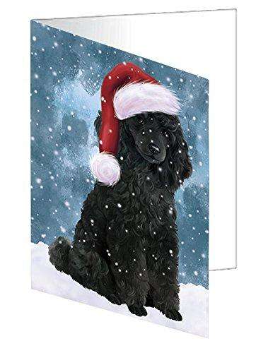Let it Snow Christmas Poodles Dog Wearing Santa Hat Handmade Artwork Assorted Pets Greeting Cards and Note Cards with Envelopes for All Occasions and Holiday Seasons