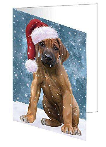 Let it Snow Christmas Rhodesian Ridgeback Dog Wearing Santa Hat Handmade Artwork Assorted Pets Greeting Cards and Note Cards with Envelopes for All Occasions and Holiday Seasons