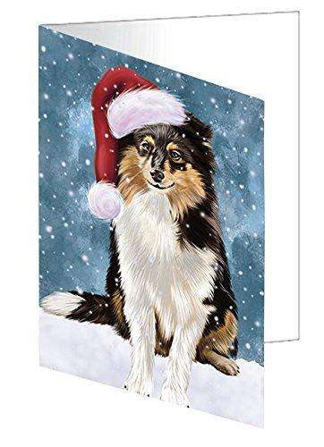 Let it Snow Christmas Shetland Sheepdogs Dog Wearing Santa Hat Handmade Artwork Assorted Pets Greeting Cards and Note Cards with Envelopes for All Occasions and Holiday Seasons