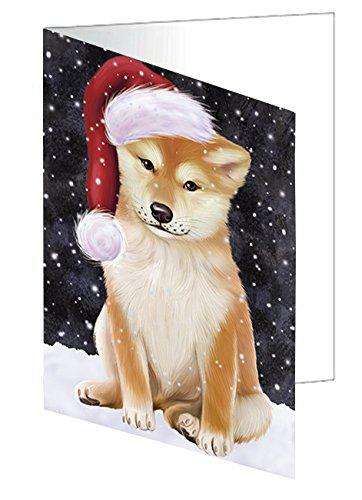 Let it Snow Christmas Shiba Inu Dog Wearing Santa Hat Handmade Artwork Assorted Pets Greeting Cards and Note Cards with Envelopes for All Occasions and Holiday Seasons