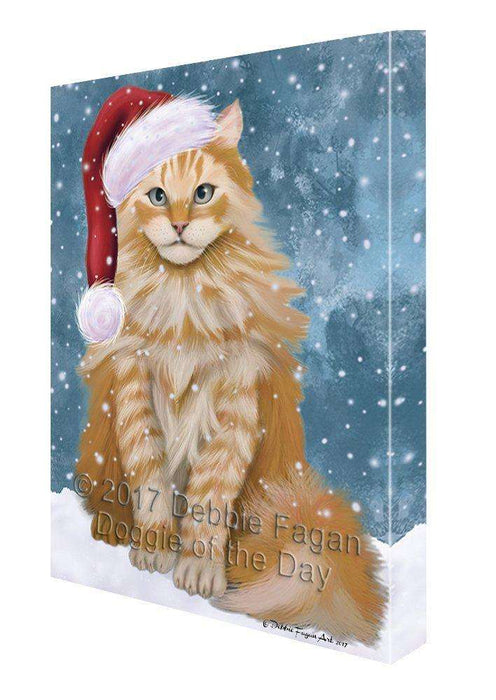 Let it Snow Christmas Siberian Cat Wearing Santa Hat Canvas Wall Art