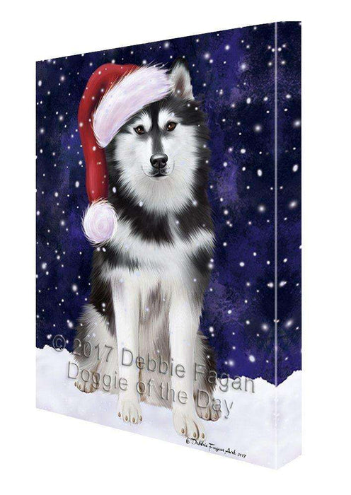 Let it Snow Christmas Siberian Husky Dog Donning Santa Hat Canvas Wall Art