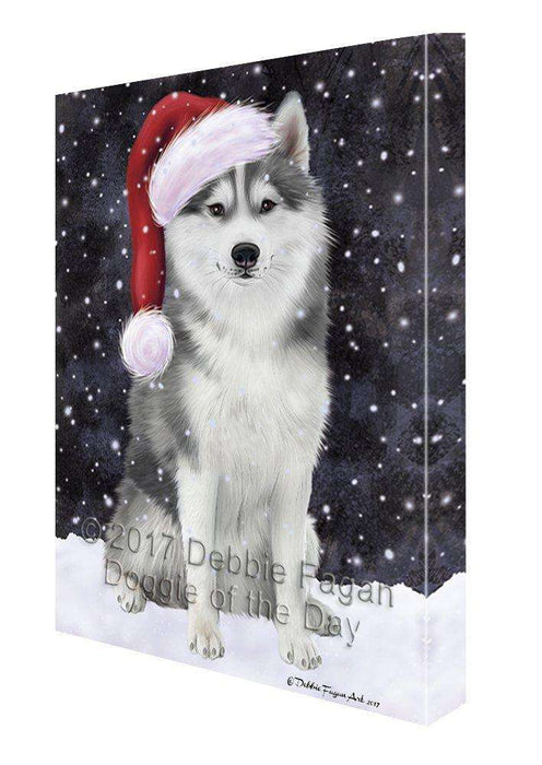 Let it Snow Christmas Siberian Husky Dog Wearing Santa Hat Canvas Wall Art