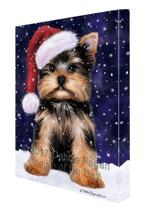 Let it Snow Christmas Yorkshire Terrier Dog Wearing Santa Hat Canvas Wall Art