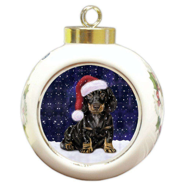 Let It Snow Dachshund Dog Christmas Round Ball Ornament POR924
