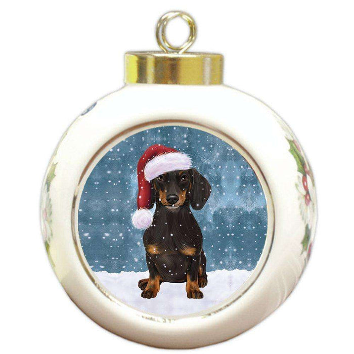 Let It Snow Dachshund Dog Christmas Round Ball Ornament POR925