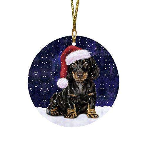 Let It Snow Dachshund Dog Christmas Round Flat Ornament POR1488