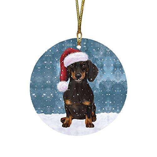 Let It Snow Dachshund Dog Christmas Round Flat Ornament POR1489